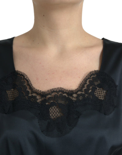 Robe mi-longue fourreau noire en polyester et dentelle Dolce &amp; Gabbana