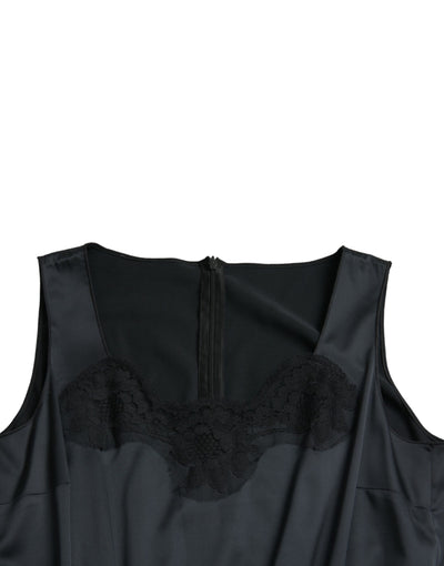 Robe mi-longue fourreau noire en polyester et dentelle Dolce &amp; Gabbana