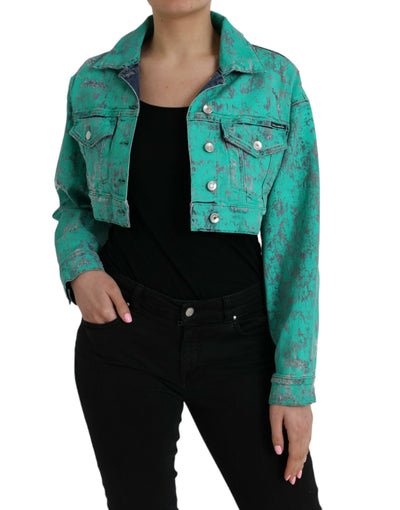 Dolce &amp; Gabbana Groen Katoenen Tie Dye Cropped Cropped Denim Jack