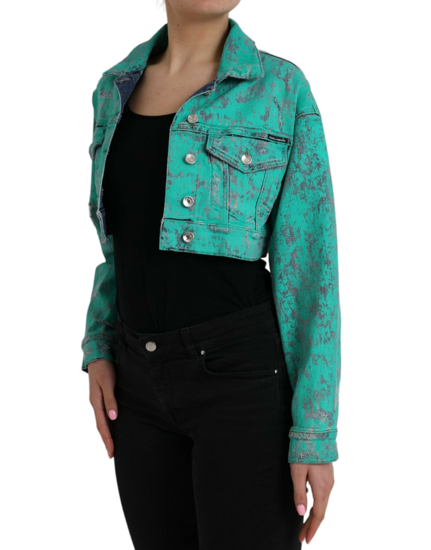 Dolce &amp; Gabbana Groen Katoenen Tie Dye Cropped Cropped Denim Jack