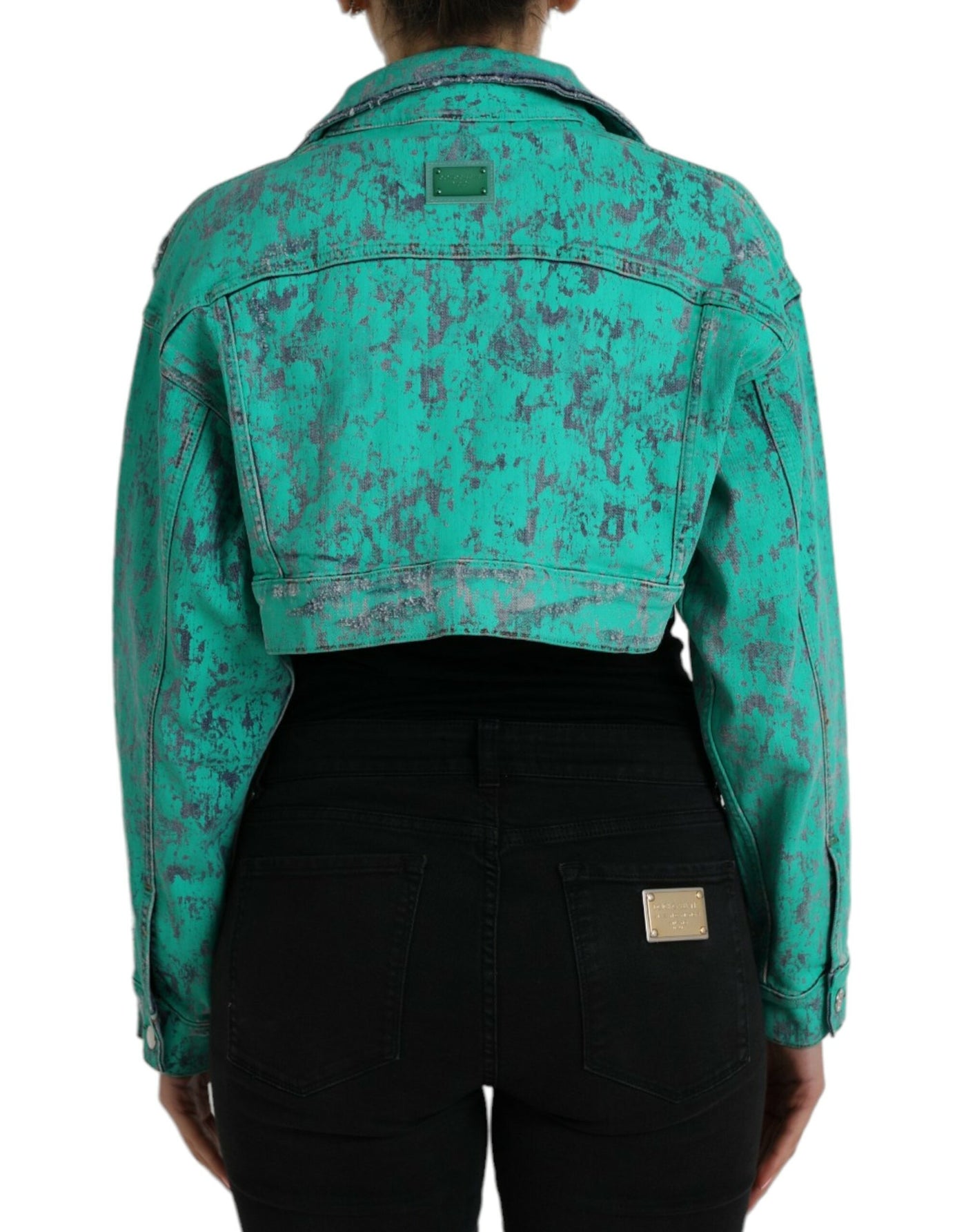 Dolce &amp; Gabbana Groen Katoenen Tie Dye Cropped Cropped Denim Jack