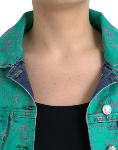 Dolce &amp; Gabbana Groen Katoenen Tie Dye Cropped Cropped Denim Jack