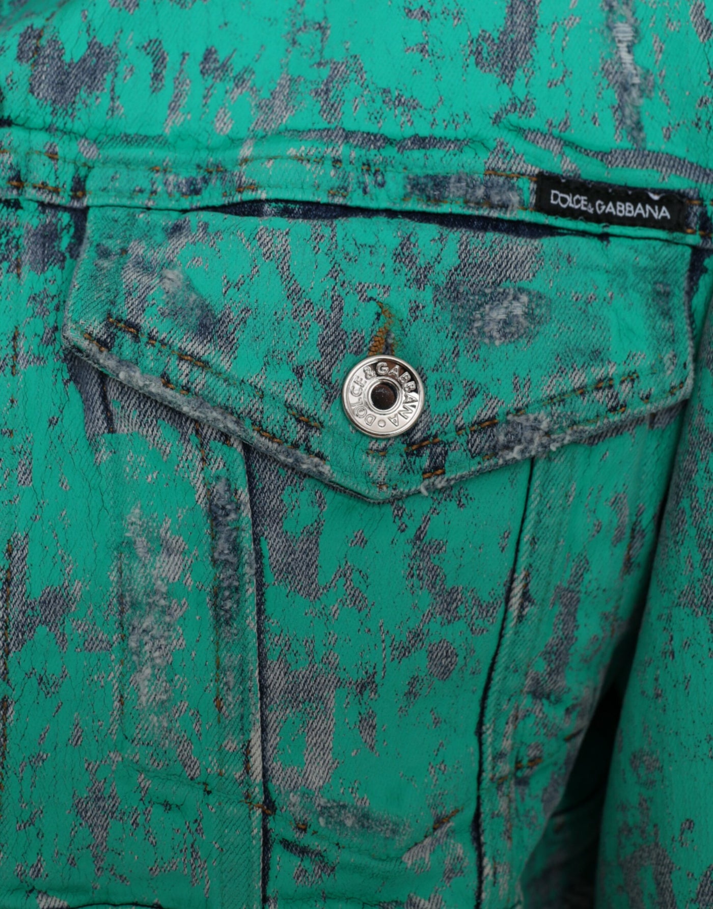 Dolce &amp; Gabbana Groen Katoenen Tie Dye Cropped Cropped Denim Jack
