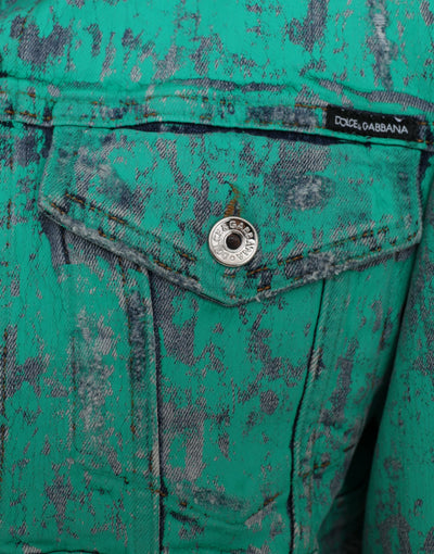 Dolce &amp; Gabbana Groen Katoenen Tie Dye Cropped Cropped Denim Jack