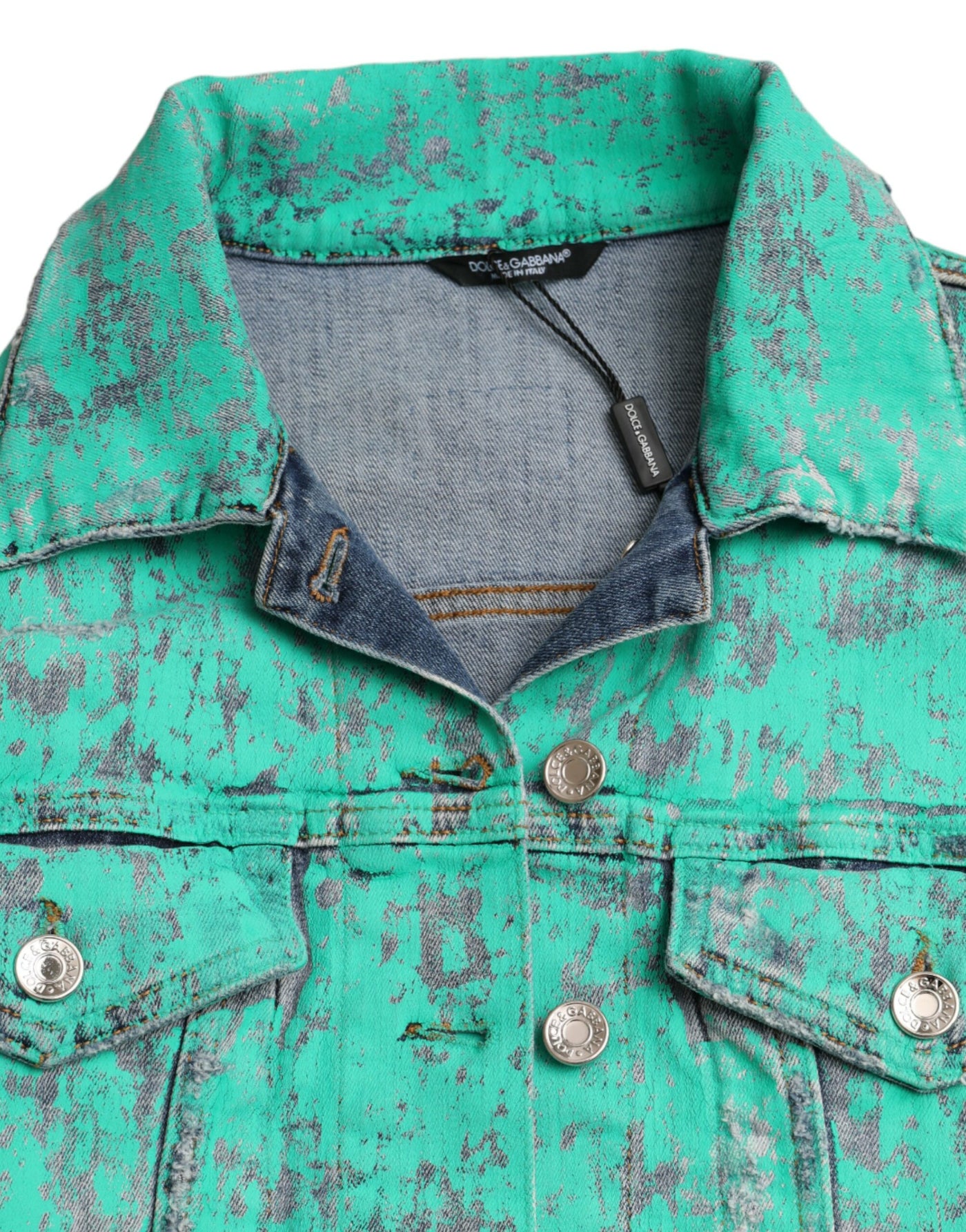 Dolce &amp; Gabbana Groen Katoenen Tie Dye Cropped Cropped Denim Jack
