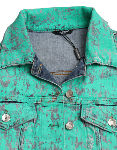 Dolce &amp; Gabbana Groen Katoenen Tie Dye Cropped Cropped Denim Jack