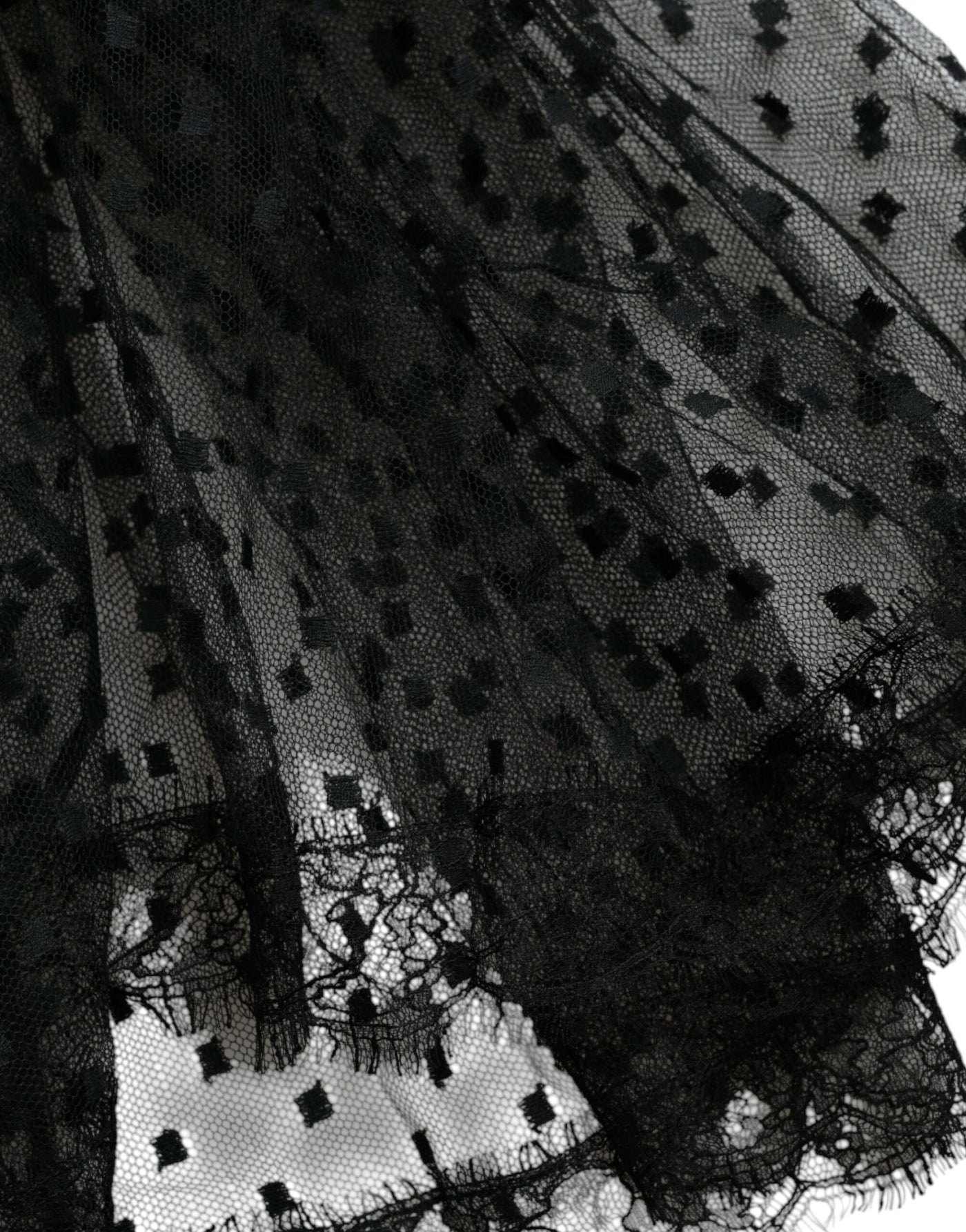 Jupe trapèze taille haute en nylon noir avec bordure en dentelle Dolce &amp; Gabbana