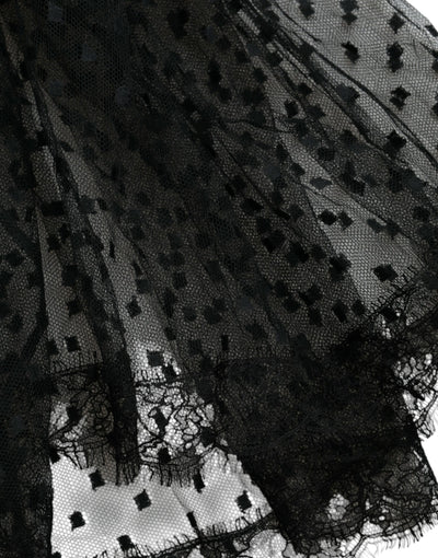 Jupe trapèze taille haute en nylon noir avec bordure en dentelle Dolce &amp; Gabbana