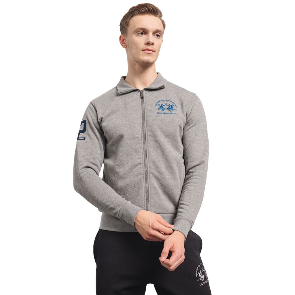 La Martina grijze katoenen herensweater