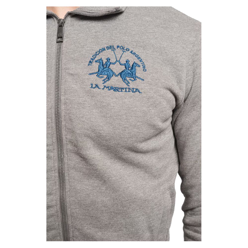 La Martina grijze katoenen herensweater