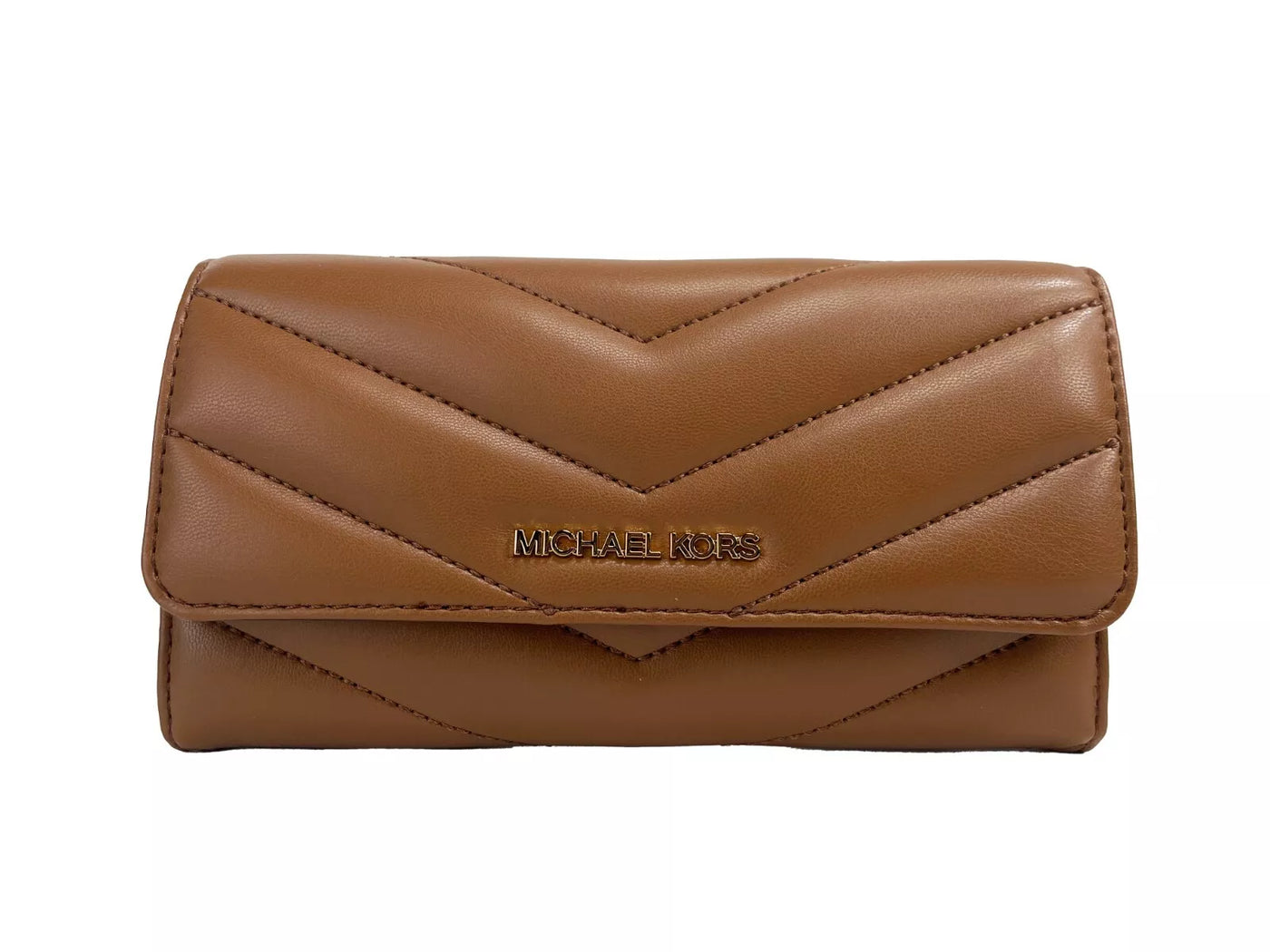 Michael Kors Jet Set Travel Grote Gewatteerde Leren Drievoudige Portemonnee Bruin