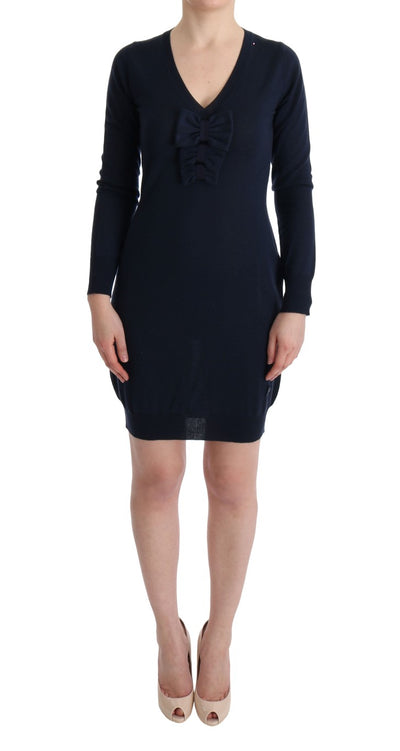 Robe droite à manches longues en laine bleue MARGHI LO'