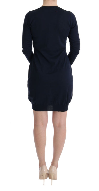 Robe droite à manches longues en laine bleue MARGHI LO'