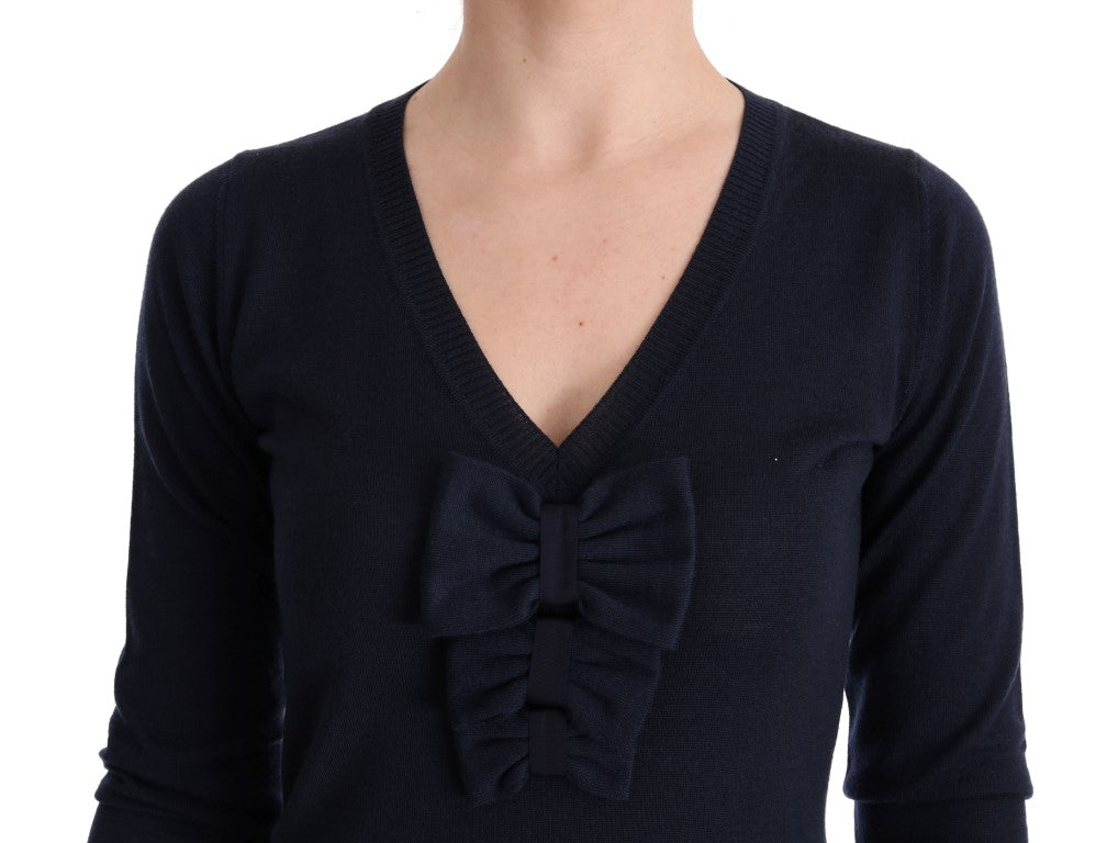Robe droite à manches longues en laine bleue MARGHI LO'