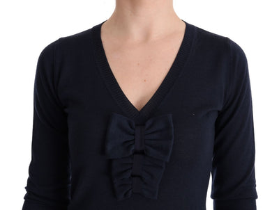 Robe droite à manches longues en laine bleue MARGHI LO'