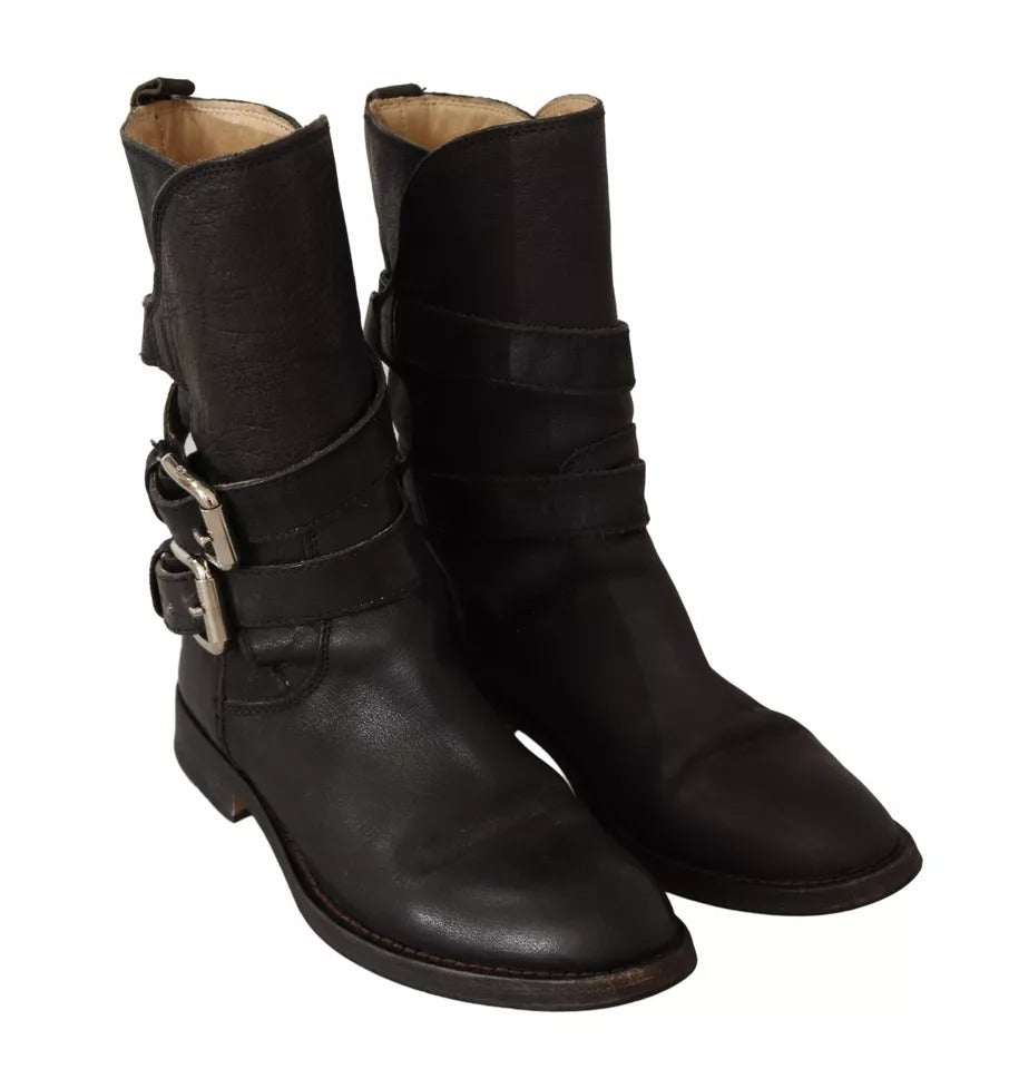 Bottes mi-mollet à boucle en cuir noir Dolce &amp; Gabbana