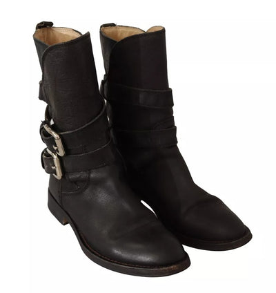 Bottes mi-mollet à boucle en cuir noir Dolce &amp; Gabbana