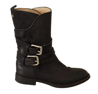Bottes mi-mollet à boucle en cuir noir Dolce &amp; Gabbana