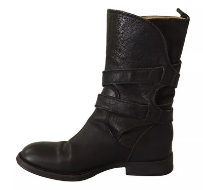 Bottes mi-mollet à boucle en cuir noir Dolce &amp; Gabbana