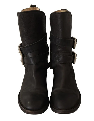 Bottes mi-mollet à boucle en cuir noir Dolce &amp; Gabbana