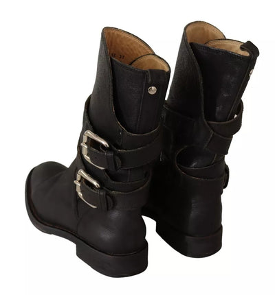 Bottes mi-mollet à boucle en cuir noir Dolce &amp; Gabbana