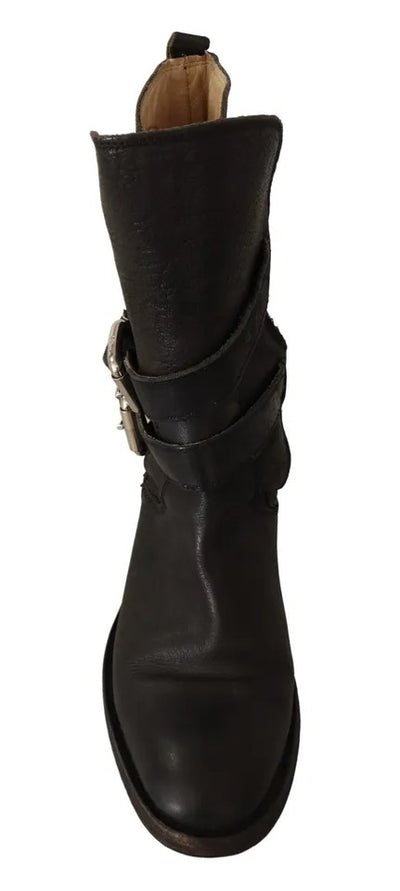 Bottes mi-mollet à boucle en cuir noir Dolce &amp; Gabbana