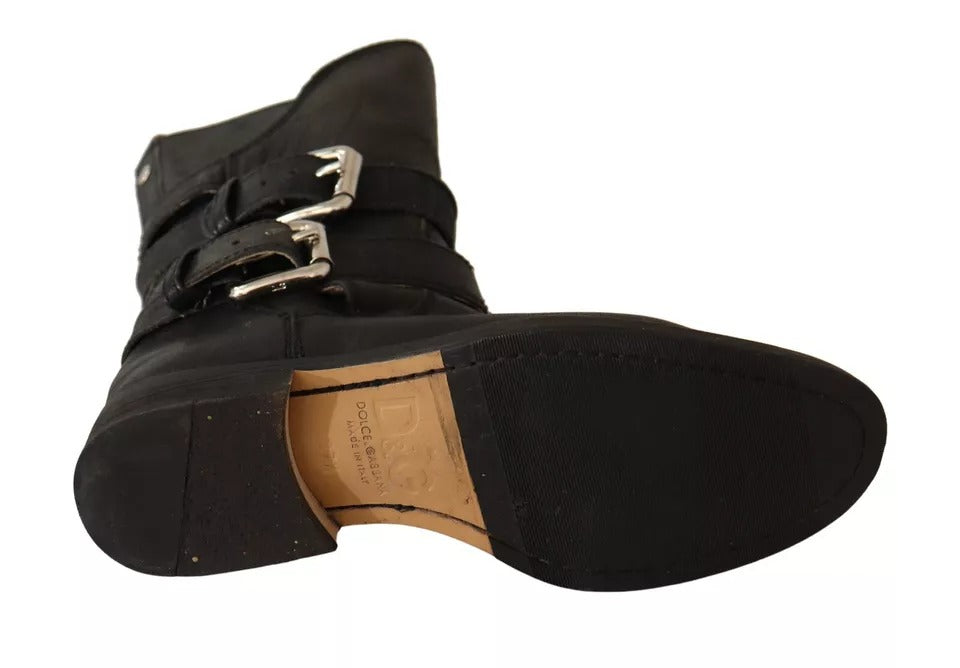 Bottes mi-mollet à boucle en cuir noir Dolce &amp; Gabbana