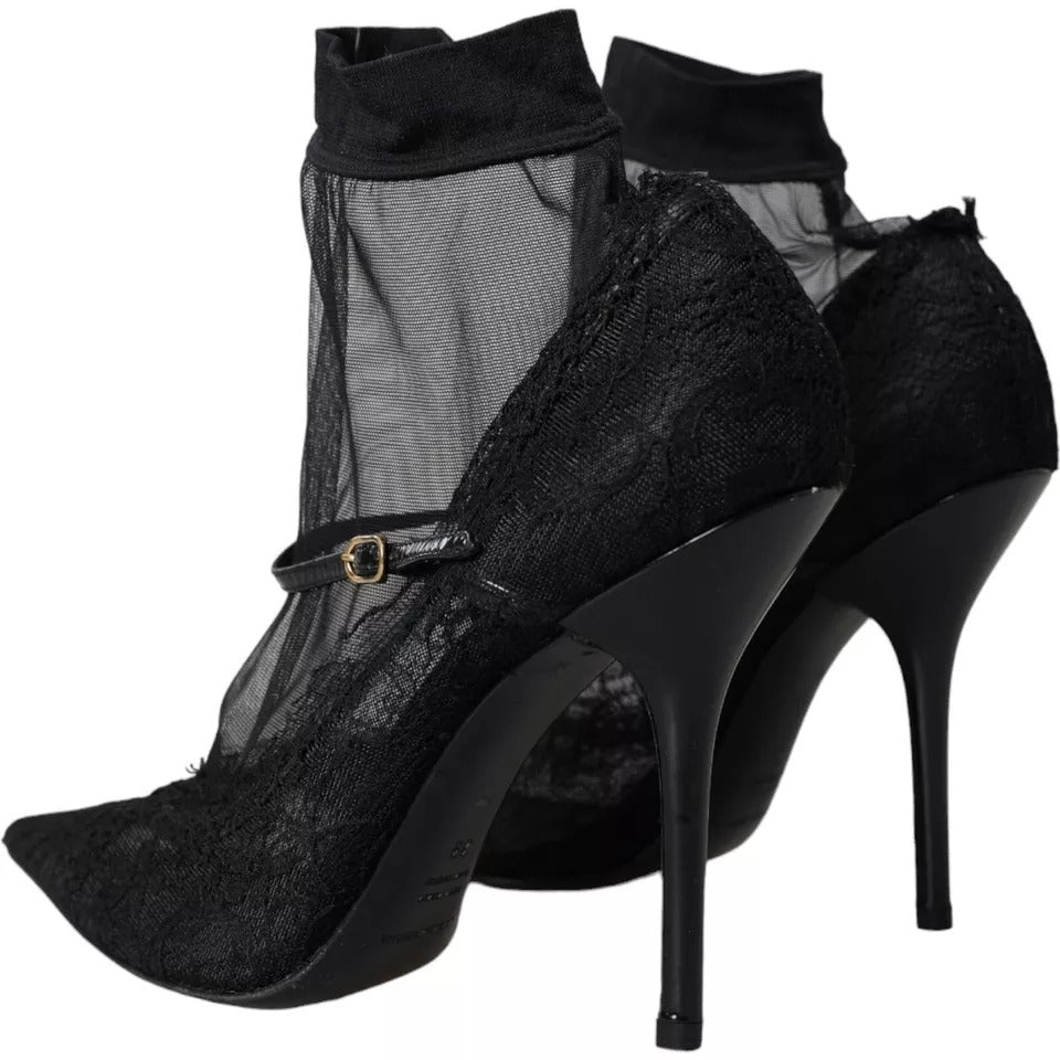 Dolce &amp; Gabbana Zwarte Tule Stretch Laarzen Pumps Schoenen
