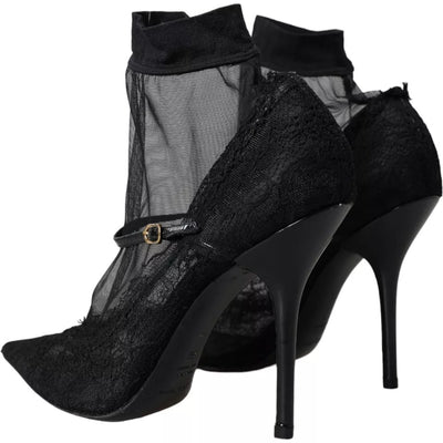 Dolce &amp; Gabbana Zwarte Tule Stretch Laarzen Pumps Schoenen