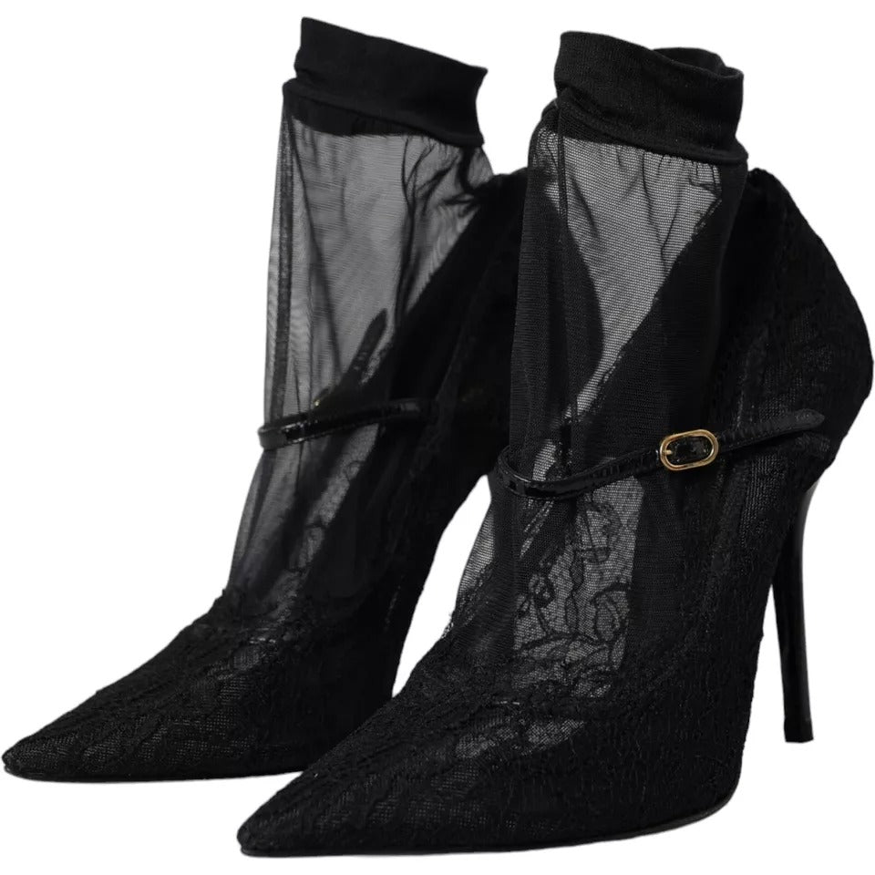Dolce &amp; Gabbana Zwarte Tule Stretch Laarzen Pumps Schoenen