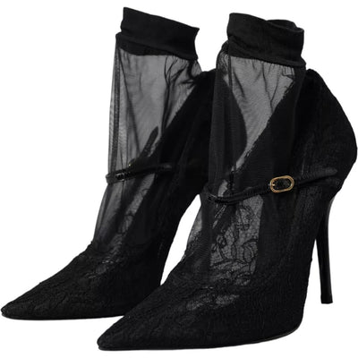 Dolce &amp; Gabbana Zwarte Tule Stretch Laarzen Pumps Schoenen