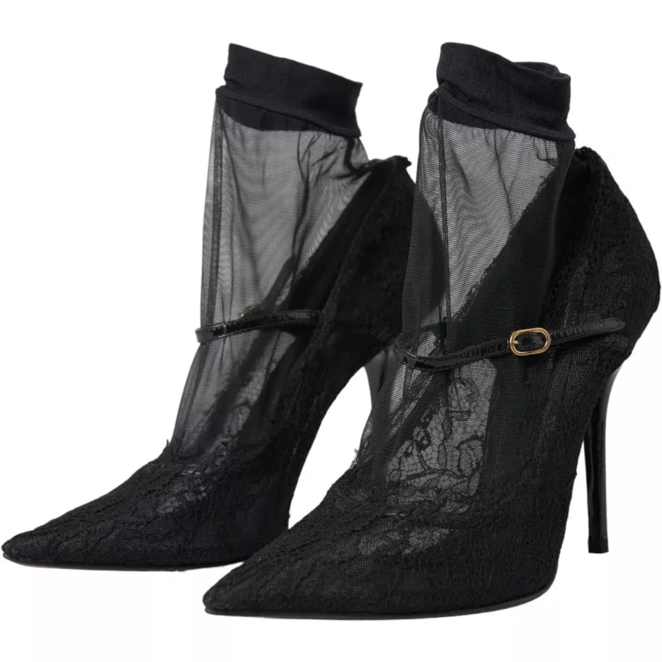 Dolce &amp; Gabbana Zwarte Tule Stretch Laarzen Pumps Schoenen