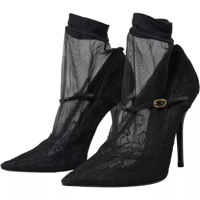 Dolce &amp; Gabbana Zwarte Tule Stretch Laarzen Pumps Schoenen