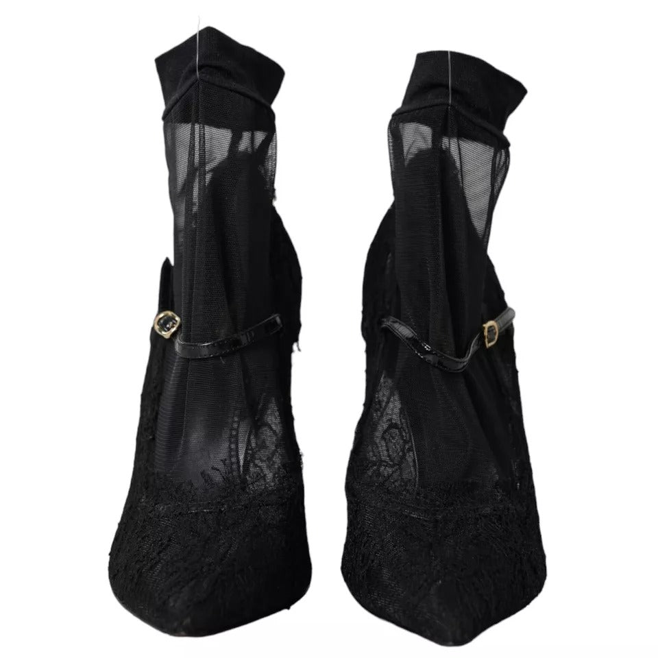 Dolce &amp; Gabbana Zwarte Tule Stretch Laarzen Pumps Schoenen