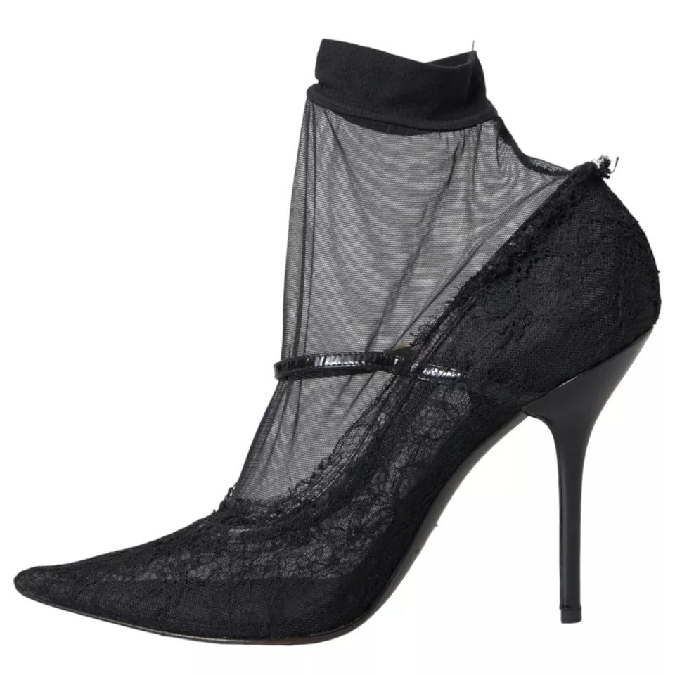Dolce &amp; Gabbana Zwarte Tule Stretch Laarzen Pumps Schoenen
