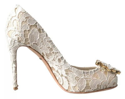 Dolce &amp; Gabbana witte Taormina kant kristallen hakken pumps schoenen