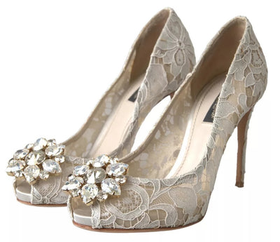 Dolce &amp; Gabbana witte Taormina kant kristallen hakken pumps schoenen