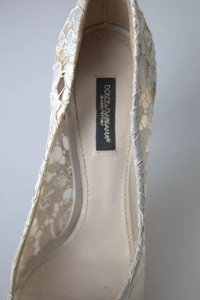Dolce &amp; Gabbana witte Taormina kant kristallen hakken pumps schoenen