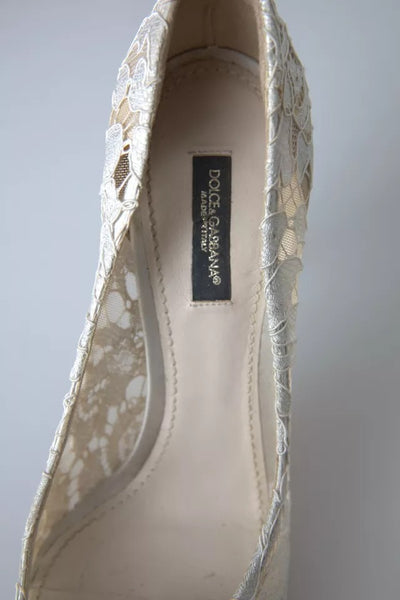 Dolce &amp; Gabbana witte Taormina kant kristallen hakken pumps schoenen