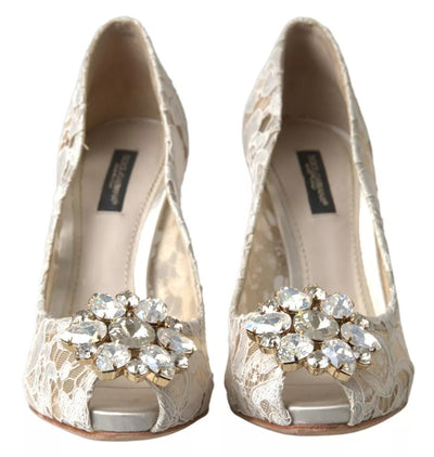 Dolce &amp; Gabbana witte Taormina kant kristallen hakken pumps schoenen