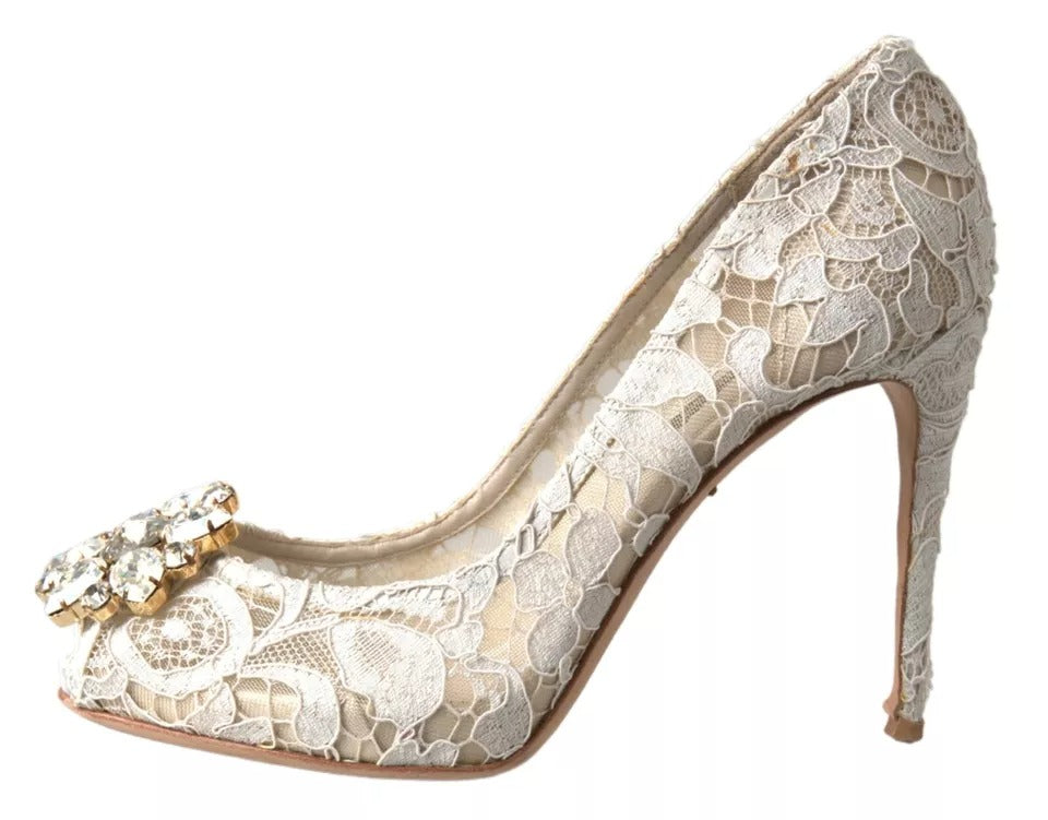 Dolce &amp; Gabbana witte Taormina kant kristallen hakken pumps schoenen
