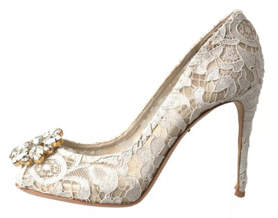 Dolce &amp; Gabbana witte Taormina kant kristallen hakken pumps schoenen