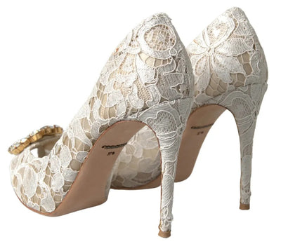 Dolce &amp; Gabbana witte Taormina kant kristallen hakken pumps schoenen