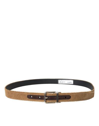Ceinture Dolce &amp; Gabbana en velours marron avec boucle en métal argenté pour homme