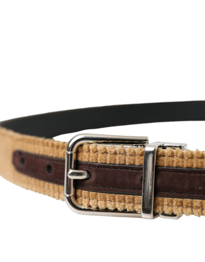 Ceinture Dolce &amp; Gabbana en velours marron avec boucle en métal argenté pour homme