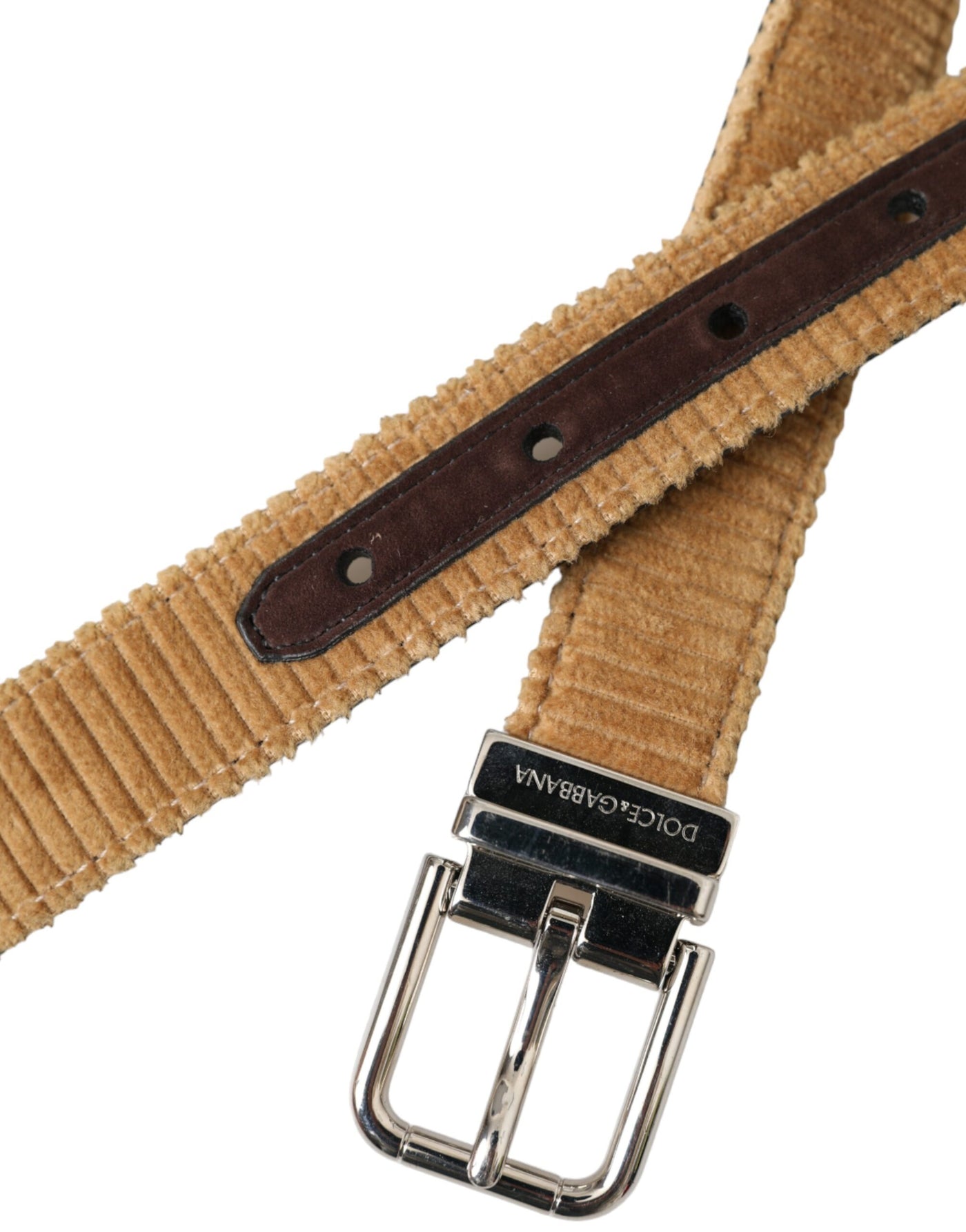 Ceinture Dolce &amp; Gabbana en velours marron avec boucle en métal argenté pour homme