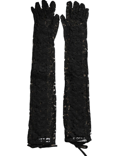 Gants Dolce &amp; Gabbana en dentelle noire Taormina longueur coude