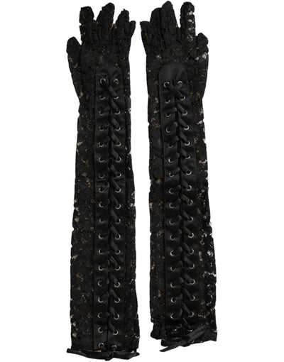 Gants Dolce &amp; Gabbana en dentelle noire Taormina longueur coude
