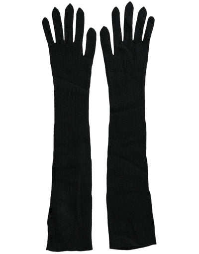 Gants en cachemire noir Dolce &amp; Gabbana jusqu'aux coudes