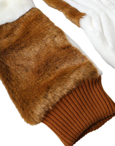 Gants mitaines en fourrure tricotée acrylique marron et blanc Dolce &amp; Gabbana